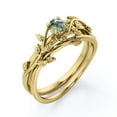 thumbnail image 4 of JeenMata Botanical Design 0.50 Carat Round Shape Natural Scenic Moss Green Agate Solitaire Wedding Ring Set in 18K Yellow Gold Plating over Silver, 4 of 7