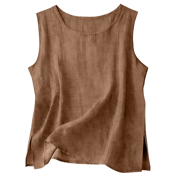idosla Tank Tops Women Comfy Summer Sleeveless Crewneck Gauze Shirts Casual Blouse Cami Crop Tops (Coffee, XL)