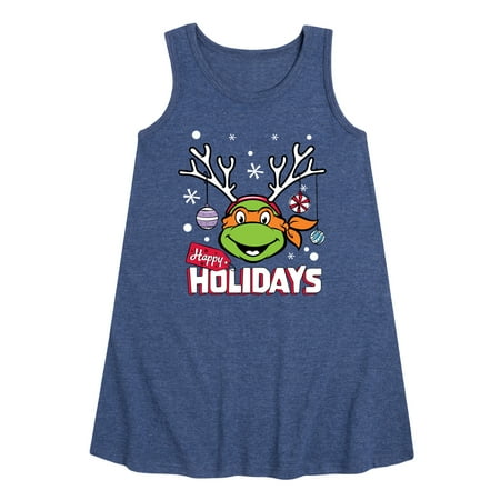 

Teenage Muntant Ninja Turtle - Happy Holidays - Toddler and Youth Girls A-line Dress