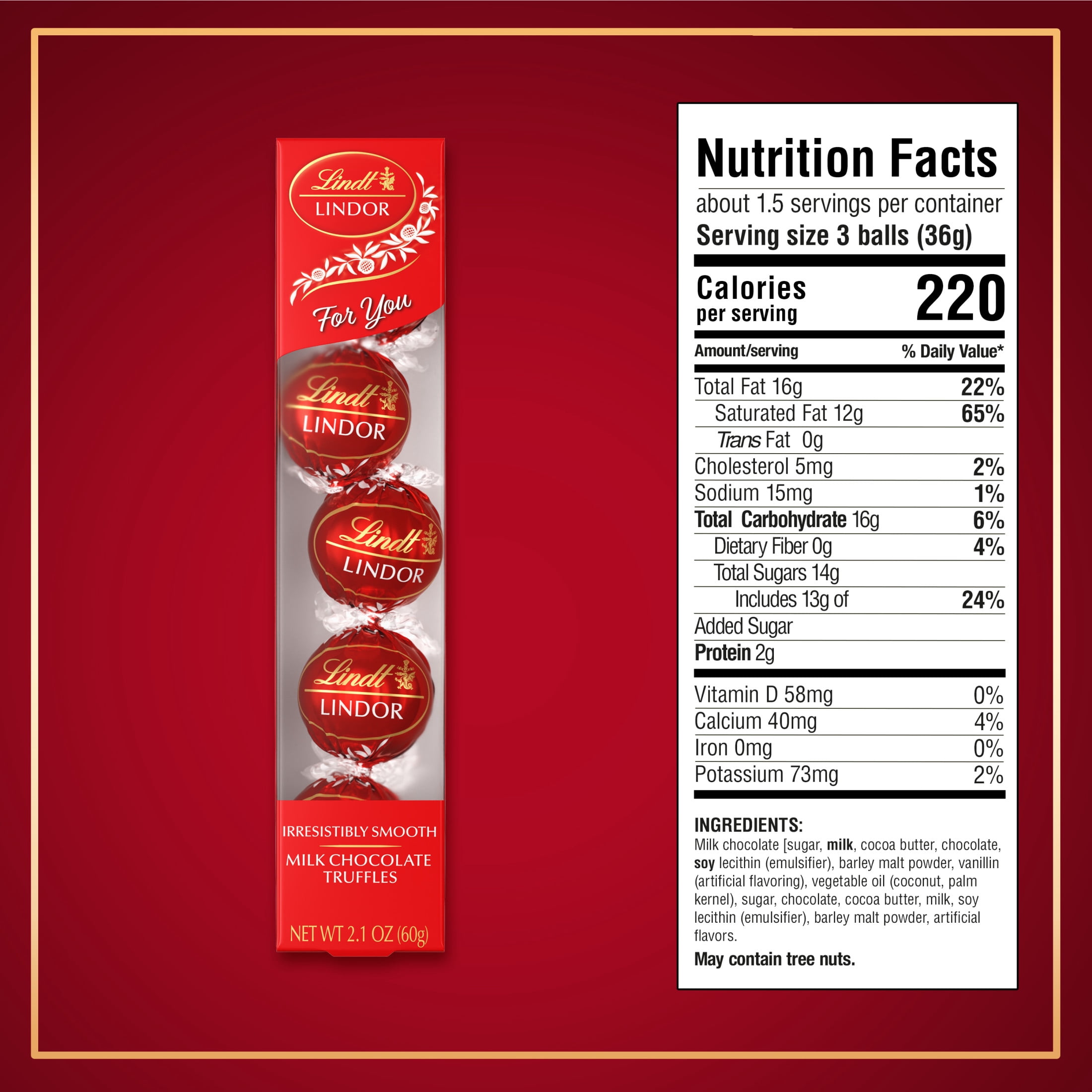 Lindt LINDOR Milk Chocolate Candy Truffles Favor Gift Box, 2.1 oz.