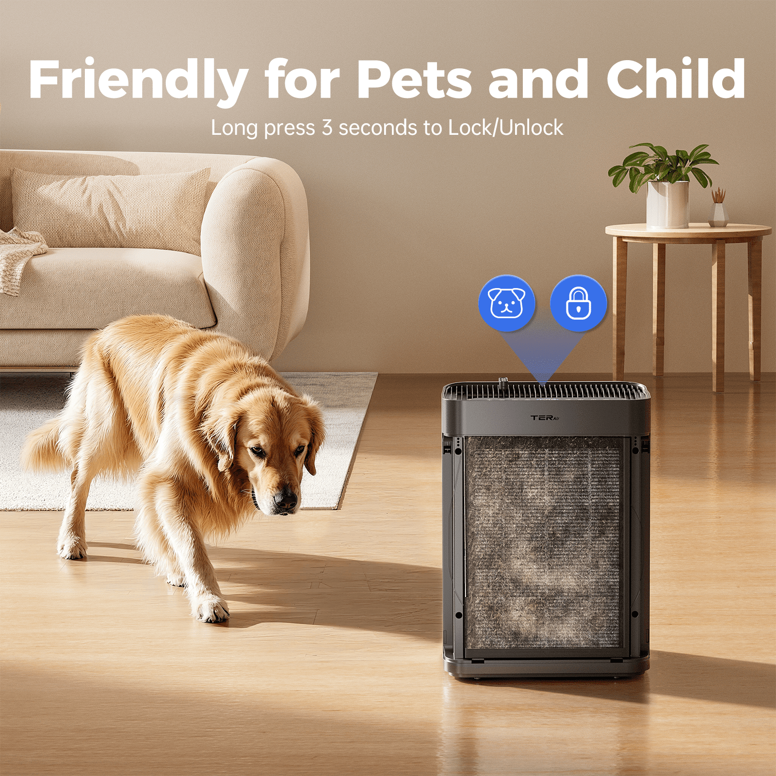 TER Air H13 HEPA Air Purifier for Large Room up to 2500 sq ft with Dual-Sided Intake, PM2.5 Sensor and Washable Filters