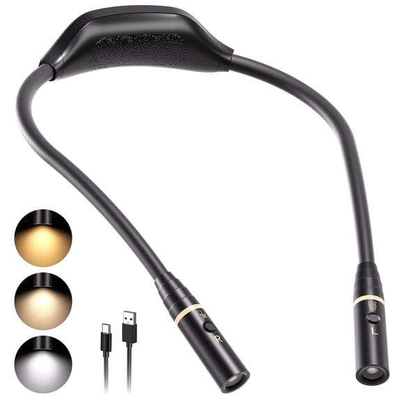 Bendable LED Neck Reading Light – Rechargeable Book Light with 3 Color Modes & Stepless Dimming, 80  Hours Runtime, Hands-Free & Eye-Caring for Reading in Bed, Knitting, Crafting