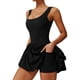 thumbnail image 2 of Vestido de Tenis de para Mujer, Cuello Cuadrado, Sin Mangas, para Entrenamiento, Golf, Deportivo, Pantalones Cortos Integrados con Bolsillos Negro S, 2 of 9