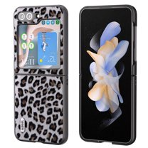 Decase For Samsung Galaxy Z Flip 5 2023 New Slim Case,Fashionable Leopard Print Phone Holster for Women Men,Luxury High-quality PU Leather Durable Case Anti-Scratch Shockproof Protective Cove,Silver