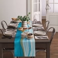 thumbnail image 4 of Table Runner Dresser Scarves 72 Inch Long, Ocean Abstract Gradient Marble Linen Dining Table Runners Aqua and Gold Ripple Art Tabletop Scarf for Wedding Holiday Party Kitchen, 4 of 7