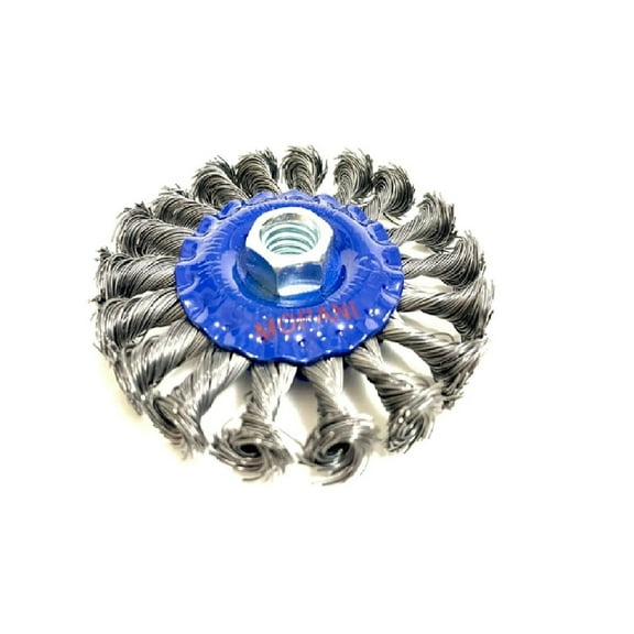 4-Inch Twisted Wire Wheel Brush, 5/8-11 UNC Arbor, 11000 RPM, Carbon Steel for Metal Surface Conditioning