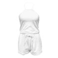 thumbnail image 4 of Rggeeun Women Outfits Halter Tops Athletic Shorts Breathable Drawstring Matching Sets Office Wear Cool,White,S, 4 of 5