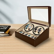4+6 Leather Auto Self-winding Watch Winder Storage Display Case Box Dual Motor