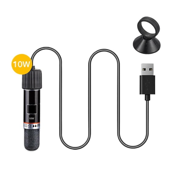 Mini Aquarium Heater 10W USB Fish Tank Thermostat, 25L Auto Temp Control, Black, Safe & Energy Saving