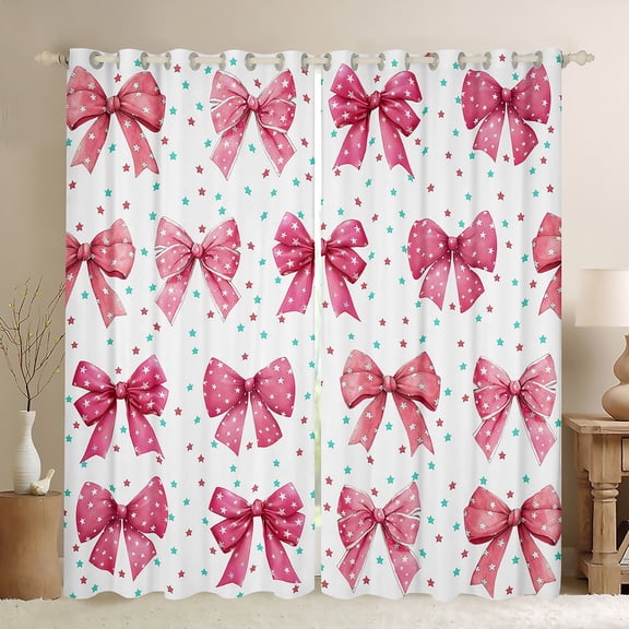 Homewish Kids Teenagers Cute Stars Bowtie Black Out Curtains,Starry Sky Curtains Pack of 2 (42x63 Each),Dreamy Princess Bow Bedroom Curtains,Lightweight Room Decor