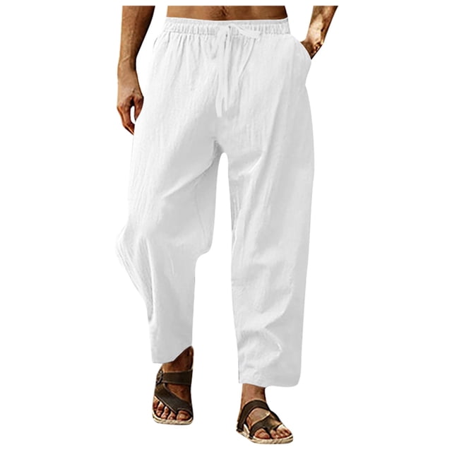 SHIXIAOO Men's Pocket Loose Low Waist Drawstring Linen Pants Casual Pants Jogging