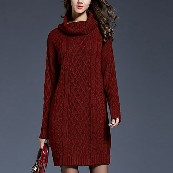 Turtleneck Sweater Women Cable Knit Sweater Dress Women Plus Size Solid Color Turtleneck Sweater Dresses for Women 2025 Fall Loose Shift Dress