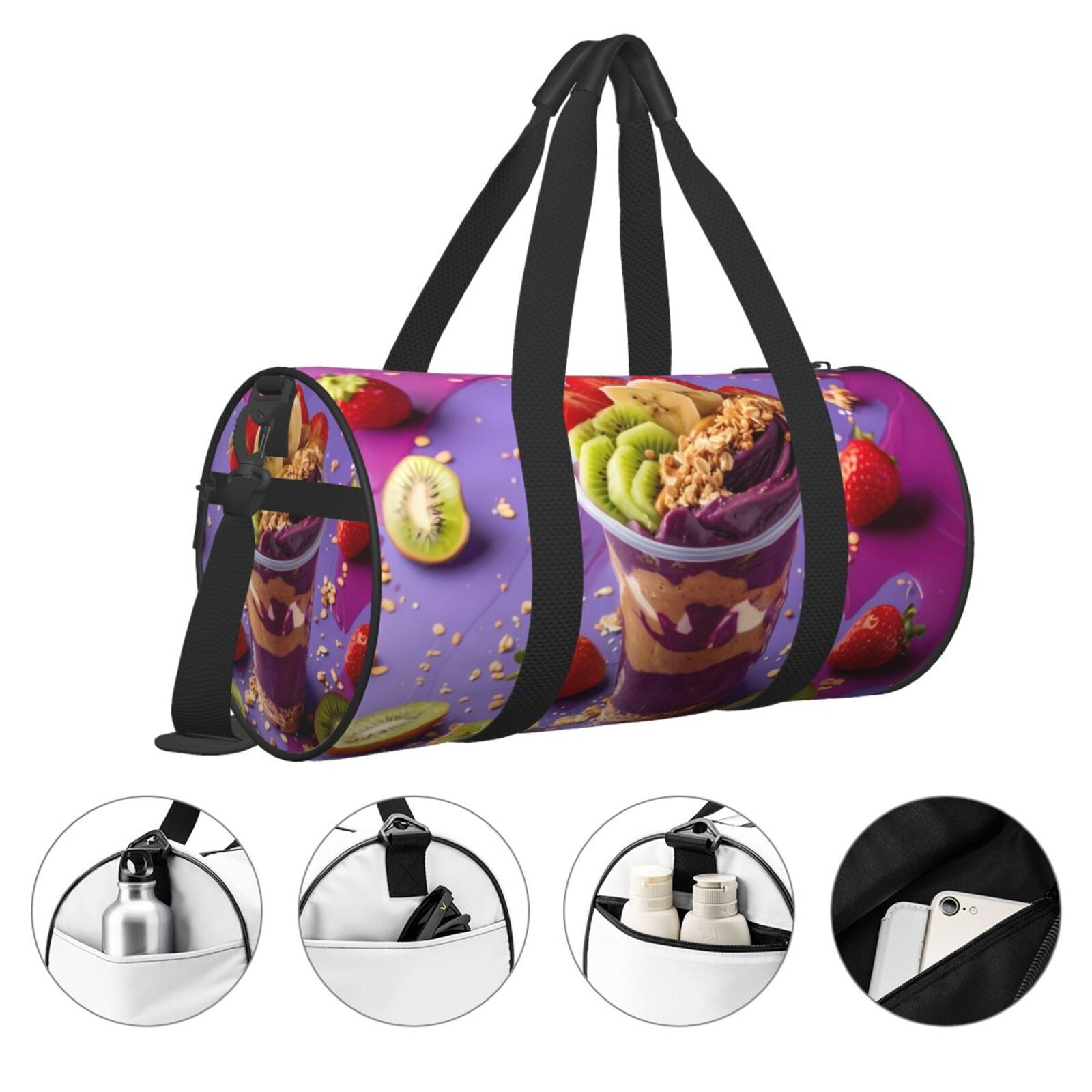 Vsdgher Fruit Parfait Colorful 45L Foldable Duffel Bag, Sports Gym Bag,Overnight Bag, Portable Weekender Bag for Airplanes