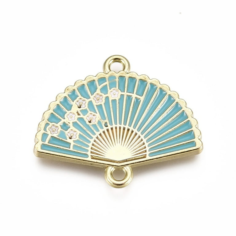 50 pc Alloy Links with Enamel Folding Fan with Plum Blossom  display picture 2