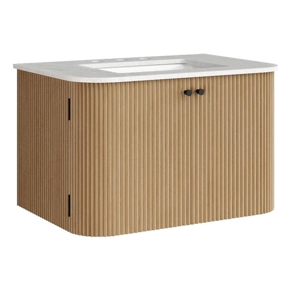 Zia 30" Wall-Mount Bathroom Vanity with Marble Sink in Natural