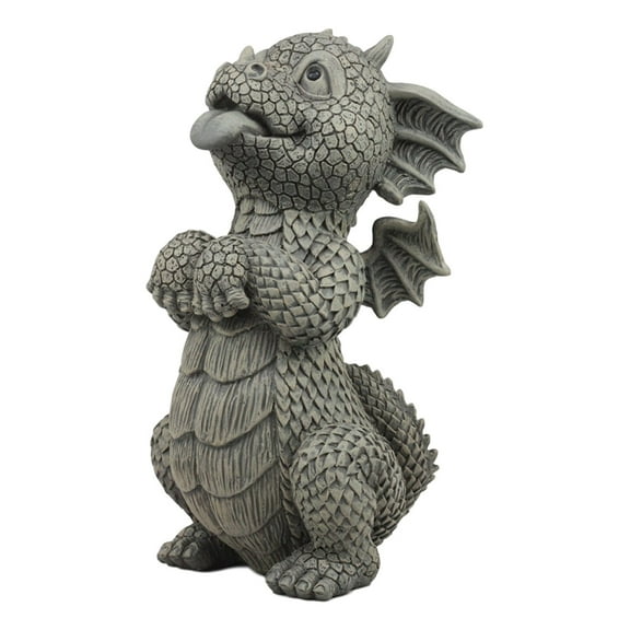 Ebros Whimsical Garden Dragon Begging For Attention Statue 10.25" H Cute Baby Dragon Panting Faux Stone Resin Finish Figurine
