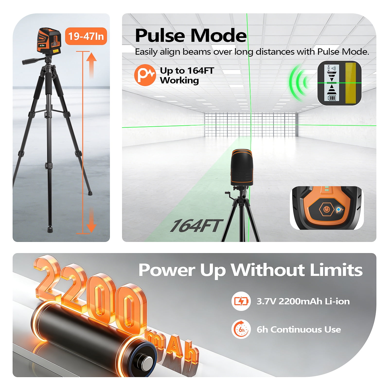 Green Laser Level 2 Line TK011, Ultra Bright Cross Line, 2s Self Leveling,  ±3mm Accuracy, 2200mAh Rechargeable, Shockproof Durable Build for Jobsite (Tripod Kit – Full Setup with Tripod)