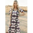 thumbnail image 3 of Women's Beige Western Aztec Printed Long T-Shirt Dress with V Neck and Side Slits | [ZhiHiMeRi] | (US 12-14)L, 3 of 12