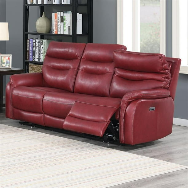 Fortuna Dark Red Leather Power Recliner Sofa