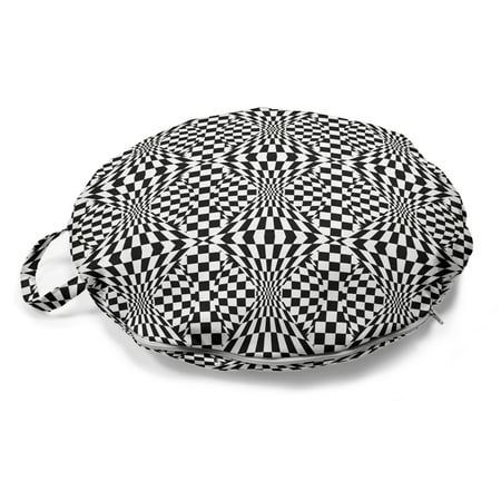 

Geometric Round Floor Cushion with Handle Checkered Pattern Groovy Image Inspired with Hallucinatory Shapes Pillow for Living Room & Dorms 18 Round White and Charcoal Grey by Ambesonne