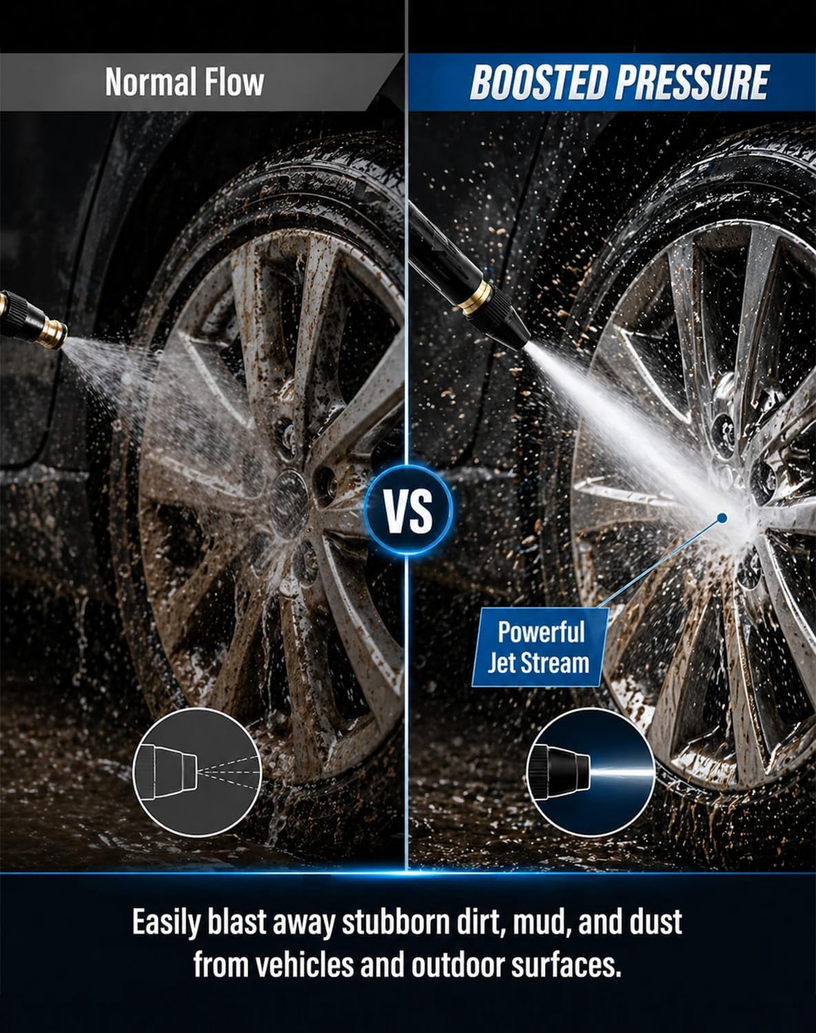 Heavy Duty Adjustable Twist Hose Nozzle Jet Sweeper Nozzle - 2026 Adjustable Metal Nozzle Garden Hose Sprinkler, Powerful High-Pressure Water Gun for Car Cleaning Driveway Cleaning