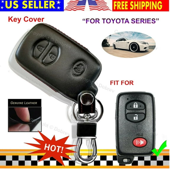 Dobrev 3 Button Genuine Leather Case Cover Fob Holder Keyless Entry Protector Skin with Keychain for Toyota 4Runner Venza Scion Smart Remote Key