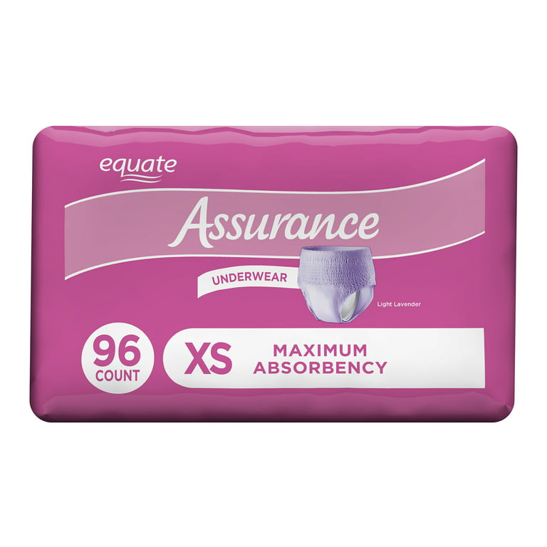 Equate Assurance Incontinence Underwear for Women, XS, Maximum, 24 Ct, 4  Pks,(96 Total) 