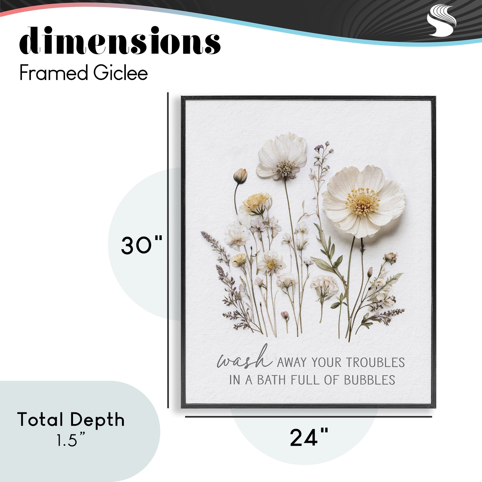 Pressed Flowers Wash Away Troubles Black Framed Giclee Art, design by Lettered and Lined