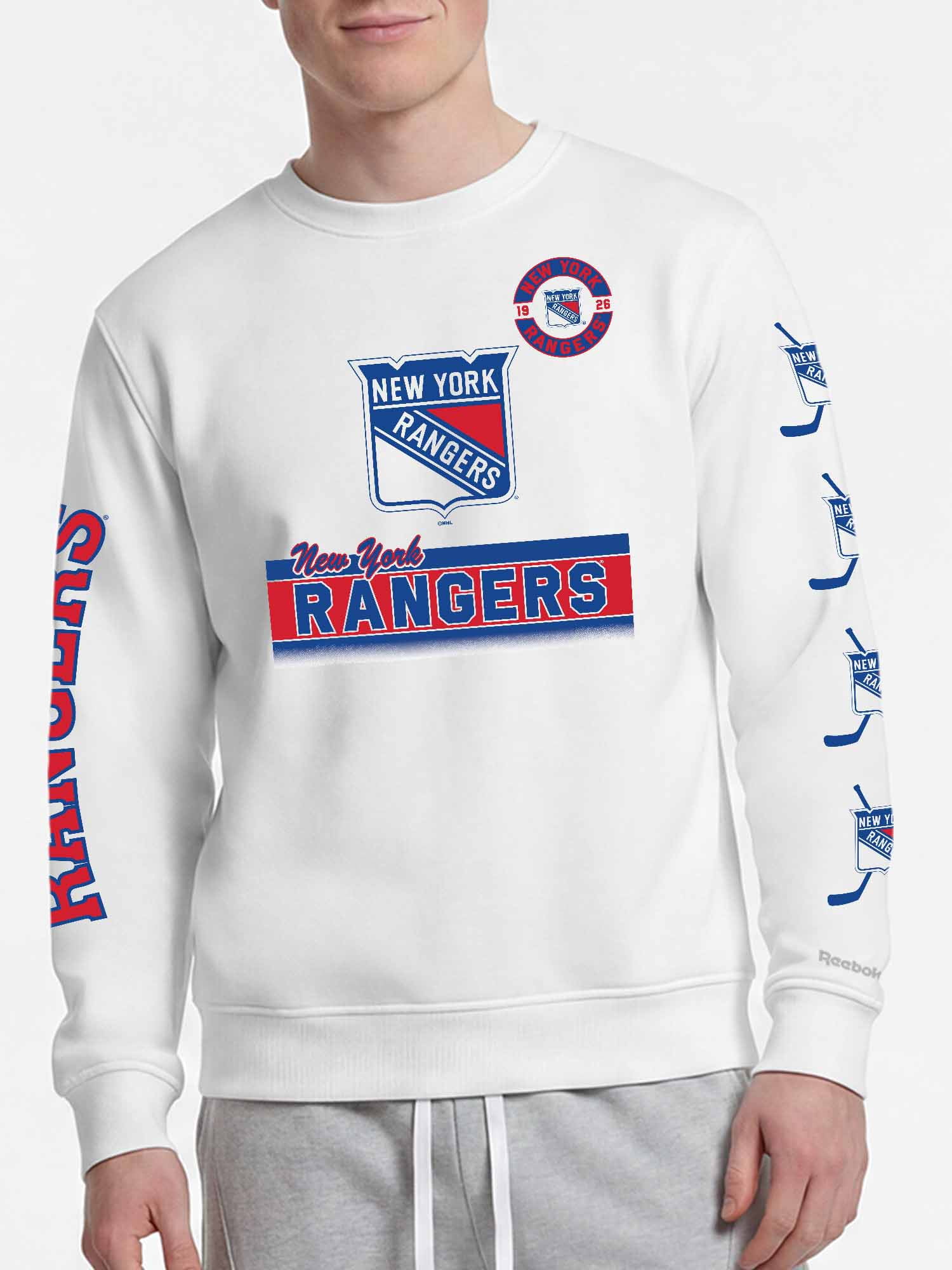 New York Rangers Reebok Mens White Crew Sweatshirt