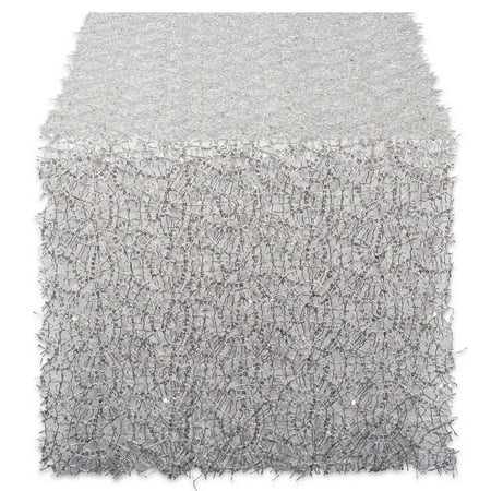 

120 Silver and White Sequin Mesh Woven Table Runner Roll