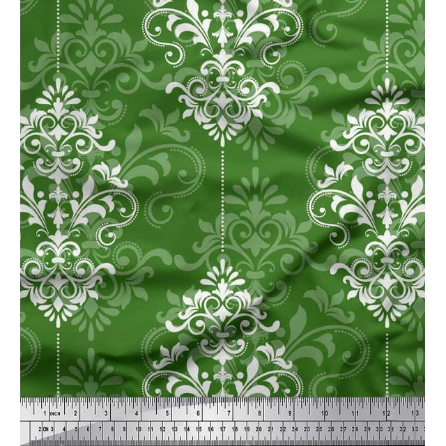 Soimoi Poly Georgette Fabric Filigree Damask Print Fabric by The Yard 42 Inch Wide