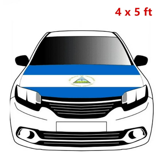 Nicaragua Car Hood Cover, Flag 4x5ft Car Bonnet Banner, Universal Fit, Elastic Polyester, Stretchable, Patriotic Automotive Hood Covers, Patriot Gifts
