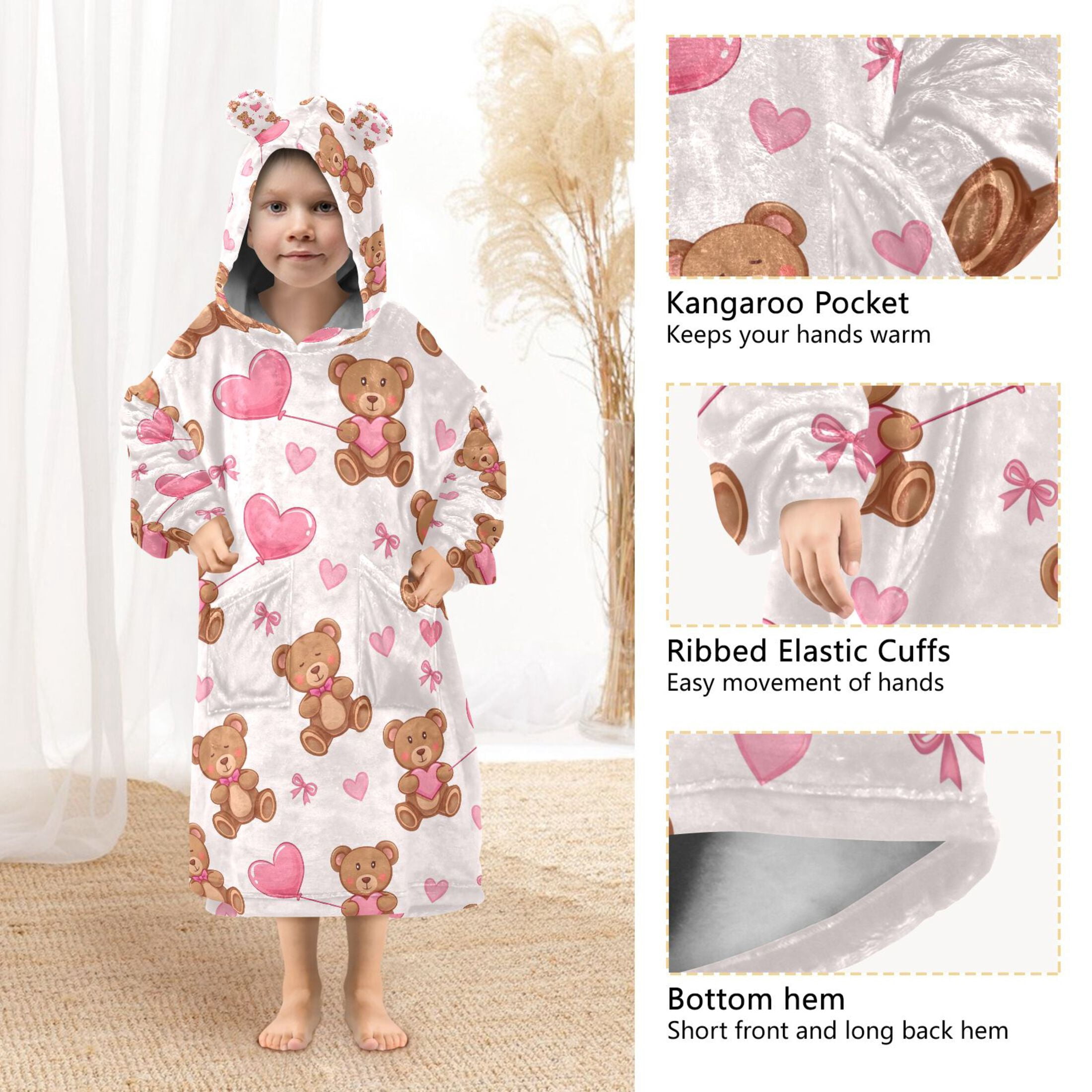 joogoo Blanket Hoodie Cute Bears with Balloon for Oversize Sweatshirt Boys Girls 3-14 YR L
