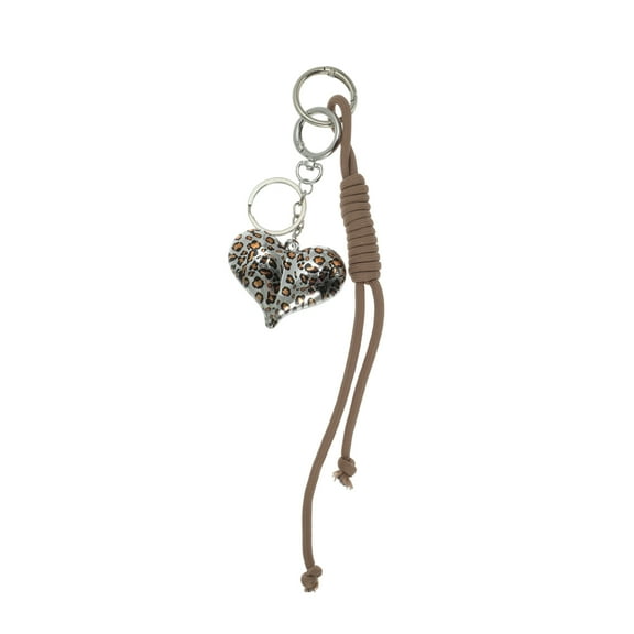 Unique Bargains 1 Pc Fashionable Leopard Print Heart Handbag Charm Decorative Keychain Brown