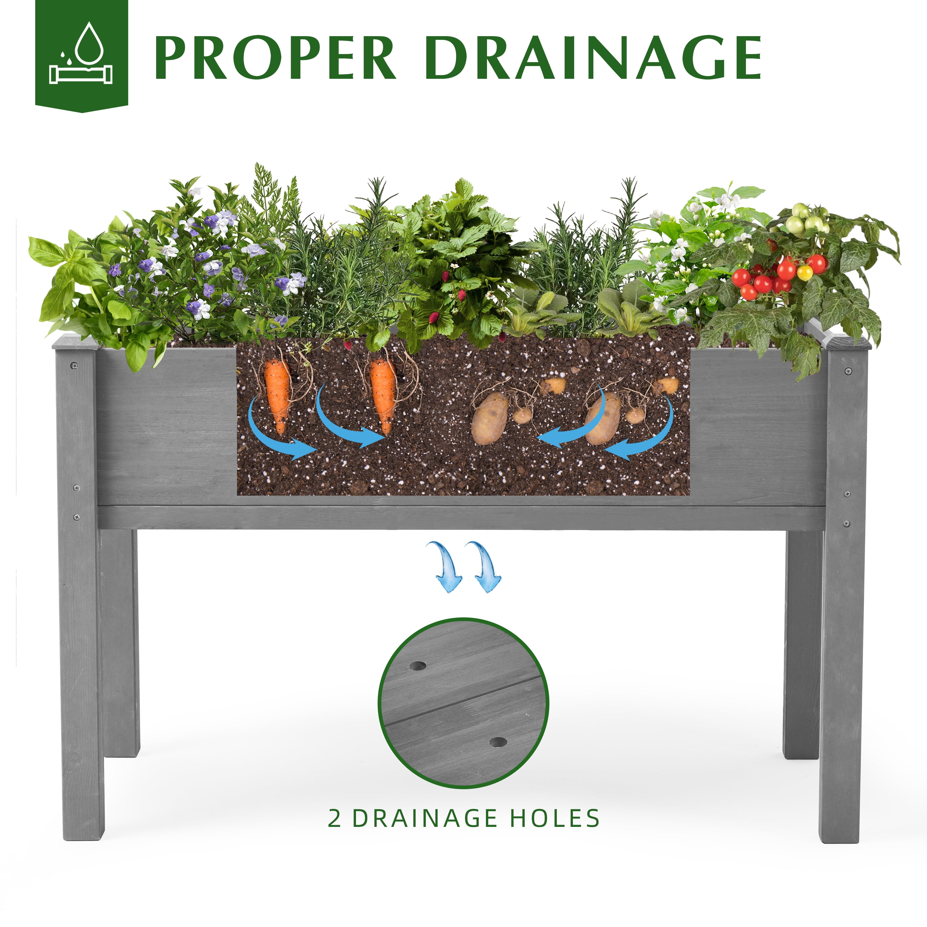 Raised Garden Bed with Legs, 48x24x30'', Outdoor Wood Elevated Planter Box, Thick Legs, w/Liner
