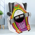thumbnail image 4 of Jukebox Soft Flannel Fleece Throw Blanket, Cartoon Vivid Design Vintage Music Notes Radio Box Artwork, Cozy Plush for Indoor and Outdoor Use, 70" x 90", Orange Purple and Green, by Ambesonne, 4 of 5