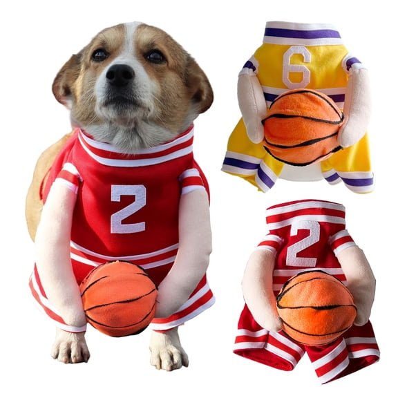 mdesiwst Dog Basketball Player Costume Funny Outfit with 3D Ball Cute Pet Basketball Apparel for Cosplay Photoshoot Festive Costume