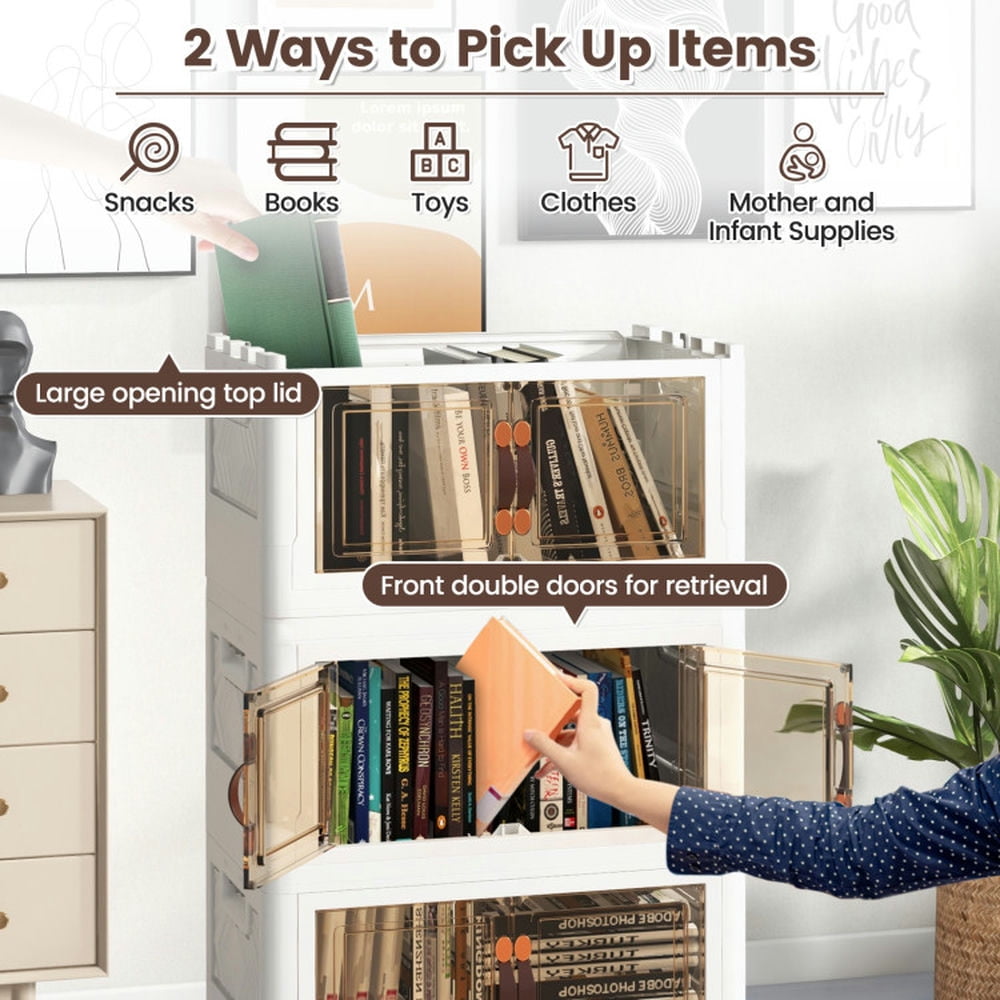 Finihen Storage Bins, 4 Pack Stackable Storage Bins, Stackable Storage Bins with Lockable Wheels-4 Pack, for Living Room, Bedroom, Entryway, White