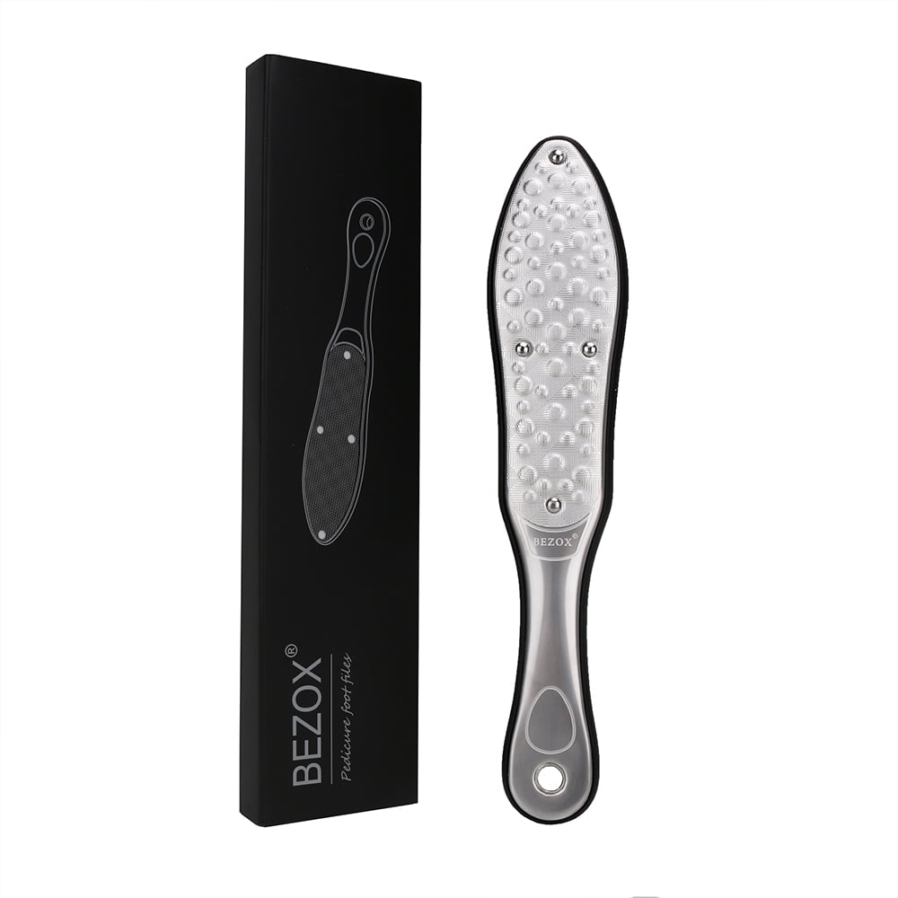 BEZOX Professional Foot File Callus Remover Scraper, Double Sided Feet Scrubber for Cracked Heel and Foot Dead Skin - Heavy Duty Surgical Grade Stainless Steel - W/Cloth Storage Bag & Gift Box