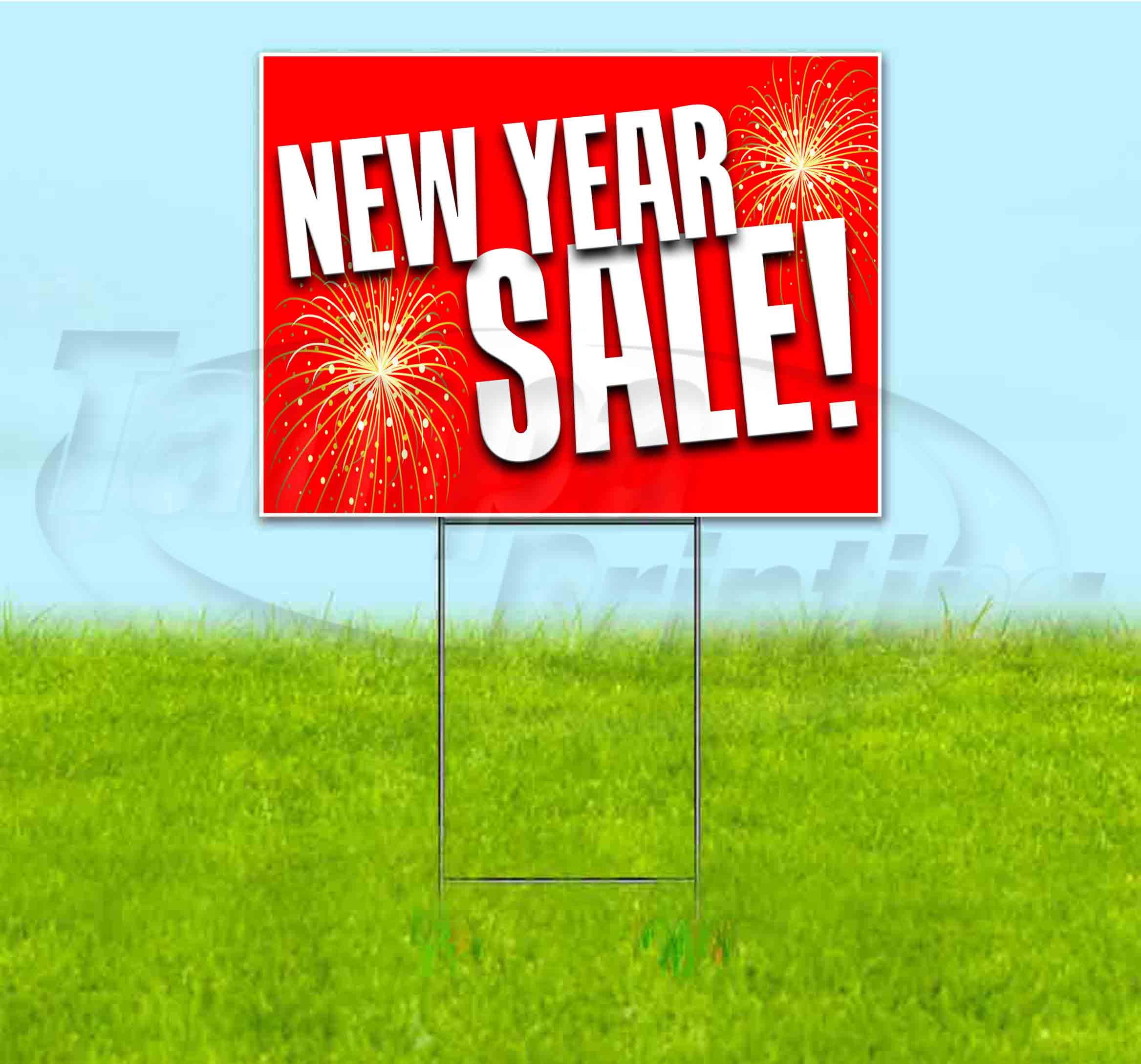 New Year Sale (18" x 24") Yard Sign, Includes Metal Step Stake