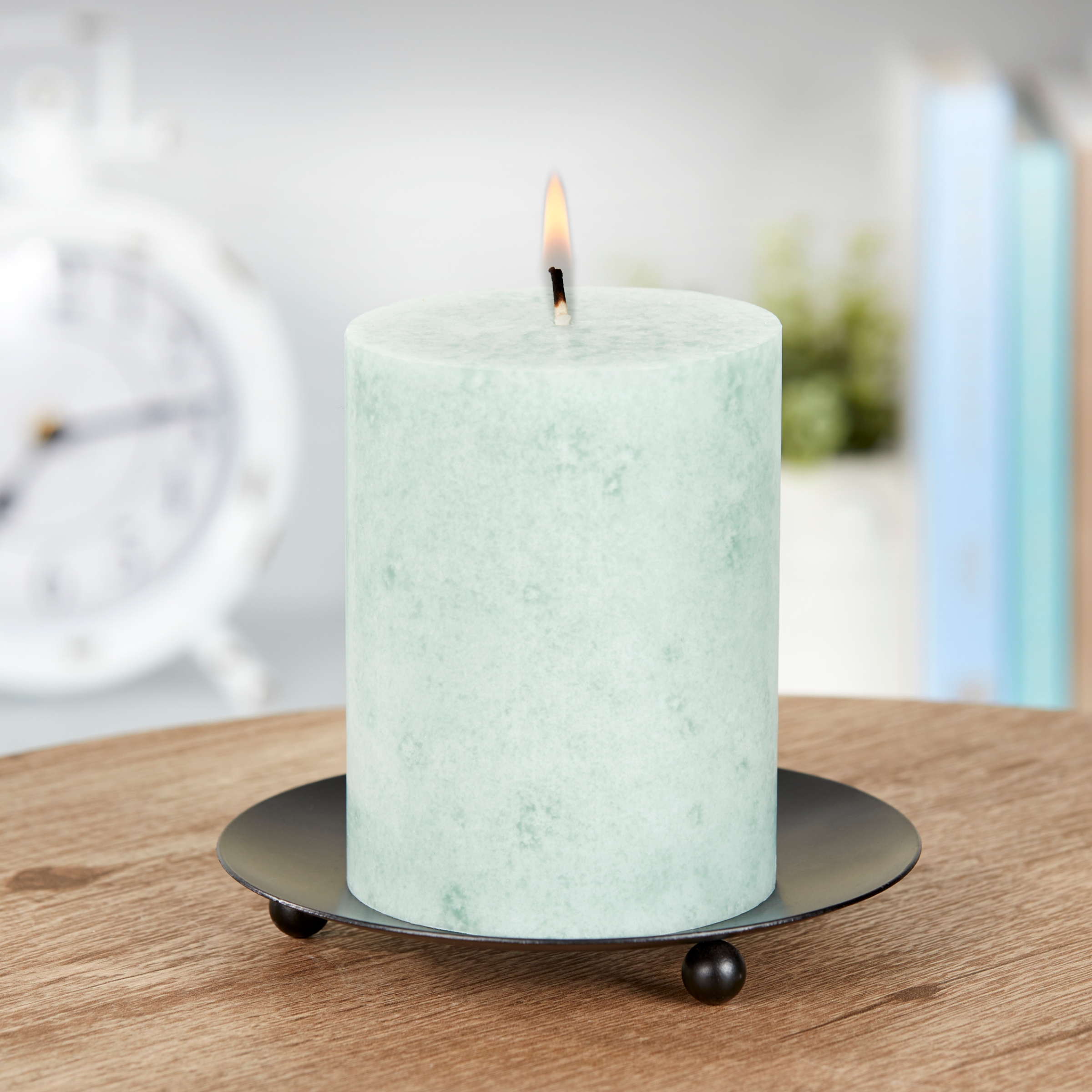 Mainstays Unscented Decorative Mottled Pillar Candles, 3x4inch tall, Green Mottled Color