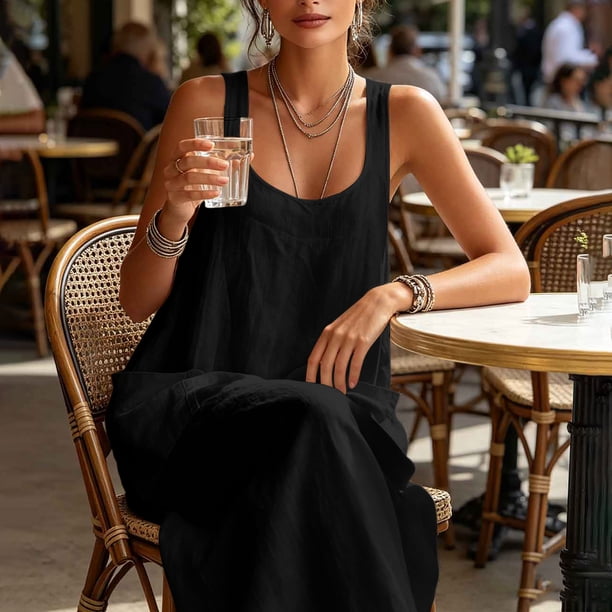 boho cotton maxi dress Ihhxva Women's Linen Sleeveless Stretchable Summer Breathable Flowy Multi-Pockets Loose Fit Casual Beach Sundress S-3XL Color:Sea Glass the understated boho tassles pleated sweater dress? Faux Leather Mini Dress