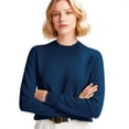 thumbnail image 4 of WTOBBY Women's Fashion Long Sleeve Slimming Knit Sweater Pullover, All-Match Top for Casual and Office Wear, Comfortable and Stylish Daily Outfit,Dark Blue M, 4 of 5