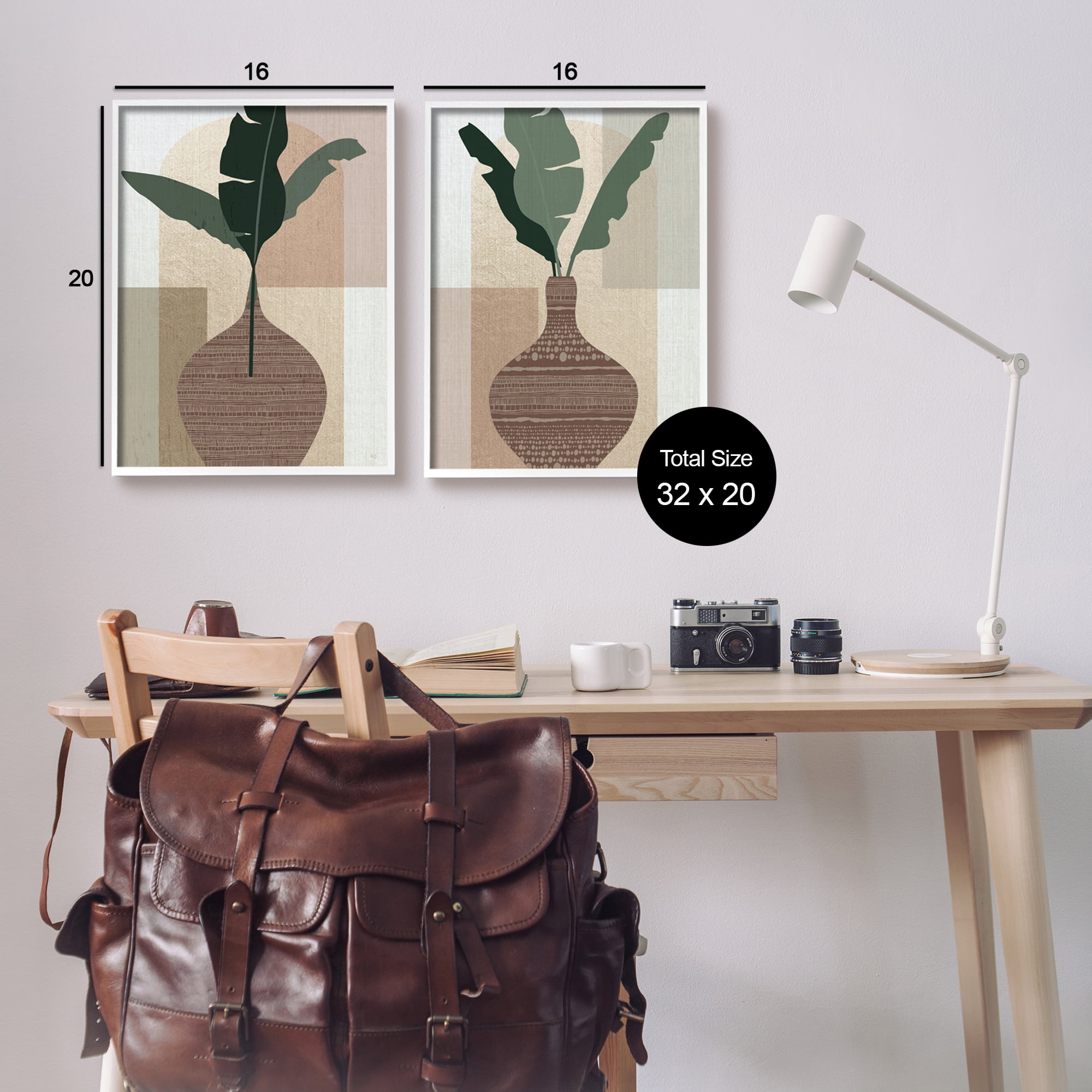 Stupell Industries Boho Geometric Plant Vases Botanical & Floral Painting White Framed Art Print Wall Art, 16 x 20, Set of 2