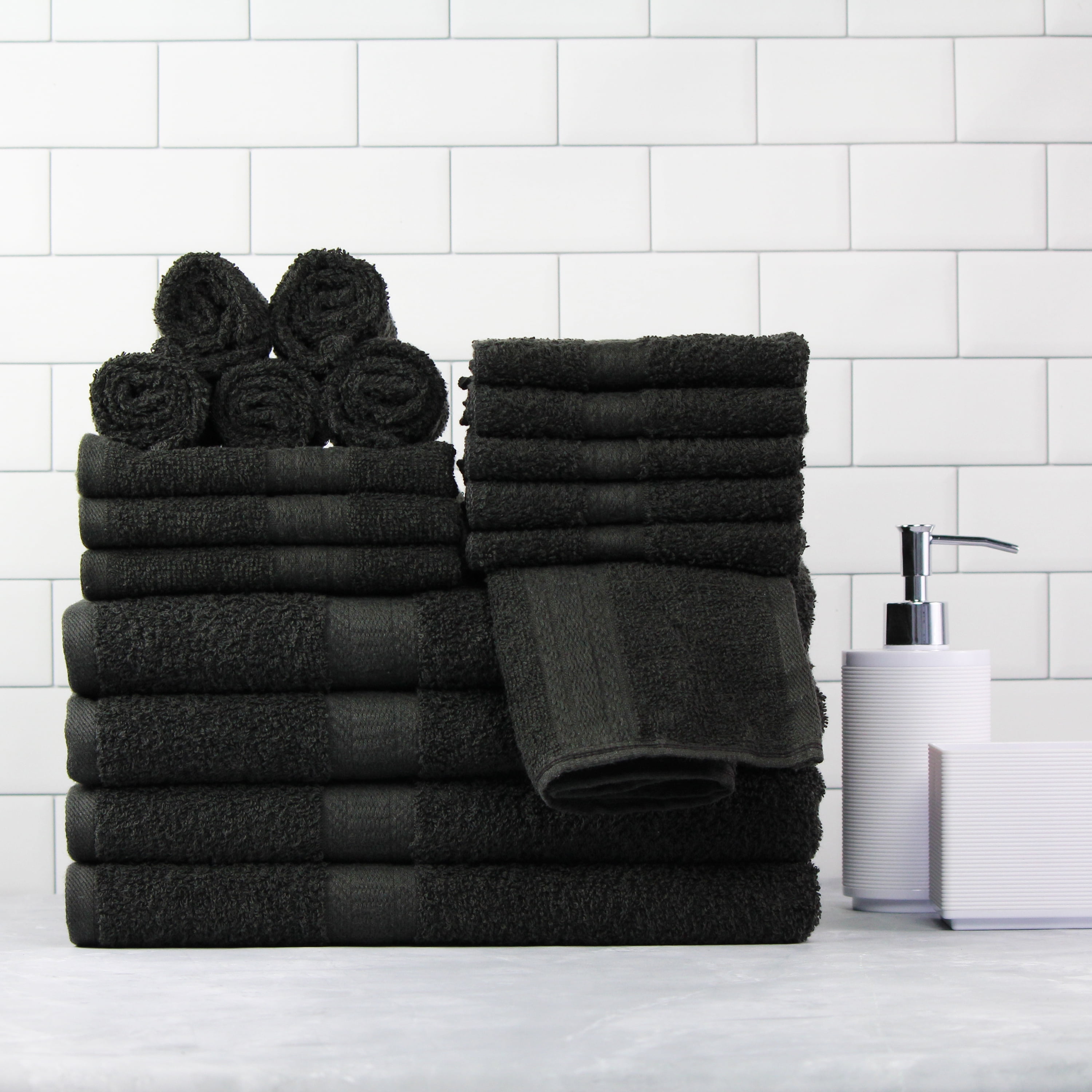 Mainstays Basic Solid 18-Piece Bath Towel Set Collection, School Grey