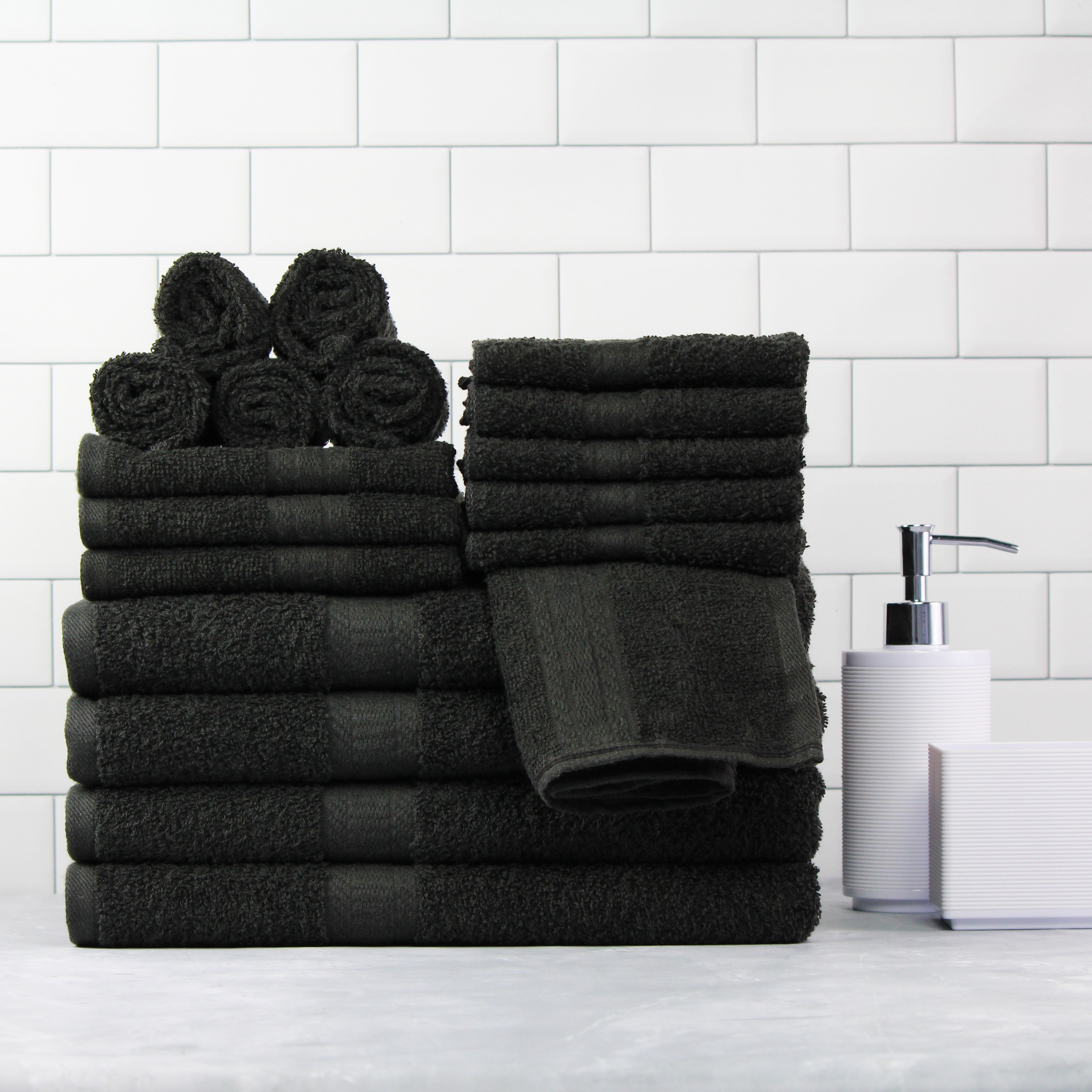 Mainstays 18-Piece 100% Cotton Towel Set, Black photo 3