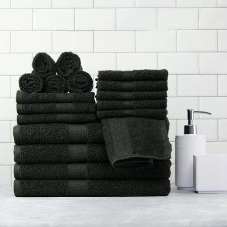 Solid 18-Piece Bath Towel Set, Black, Mainstays