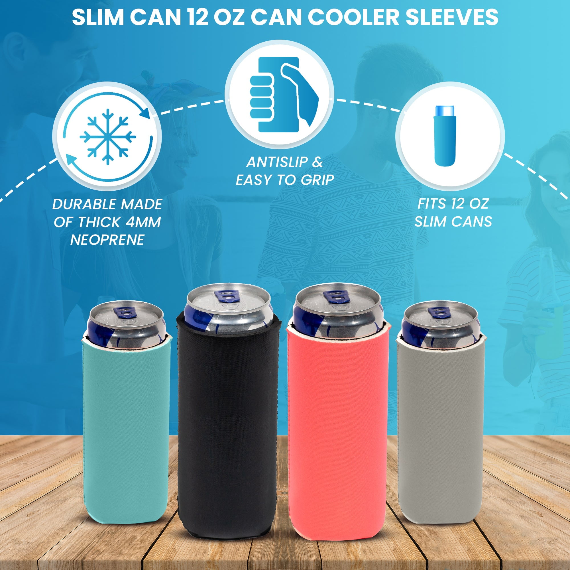 Slim Can Cooler Sleeves, Premium 4mm Skinny Can Coolers Neoprene Coral 1  Unit
