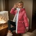 thumbnail image 4 of Winter Down Coat Thickened Padded Plush Hood Big Pockets Mid Length Windproof Long Sleeves Heat Retention Warm Daily Outwear Cotton Jacket, 4 of 8