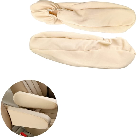 REDODECO Universal Fit Automotive Cream Cloth Fabric Armrest Covers for Cars,Trucks, SUVs, and Vans,Set of 2, Armrest Slipcover, Armrest Sleeve, Armrest Protector - 1 Pair